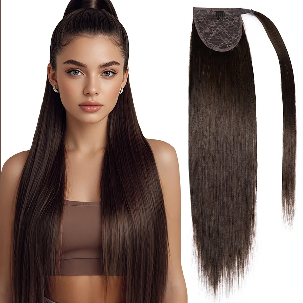 

Real Hair Ponytail Extension Darkest Brown Ponytail Extension Real Human Hair Easy Installation Clip in Ponytail Hair Extensions