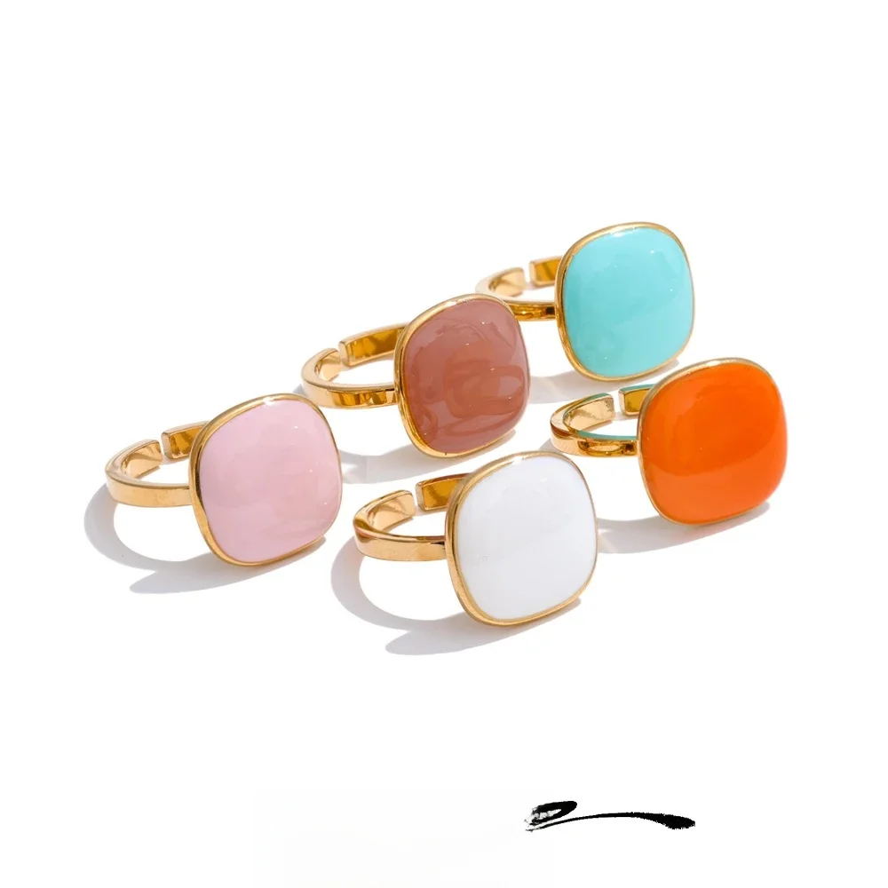 Yhpup – bague carrée réglable en acier inoxydable plaqué PVD doré 18 carats, bijoux de charme populaires d'été, cadeau 3