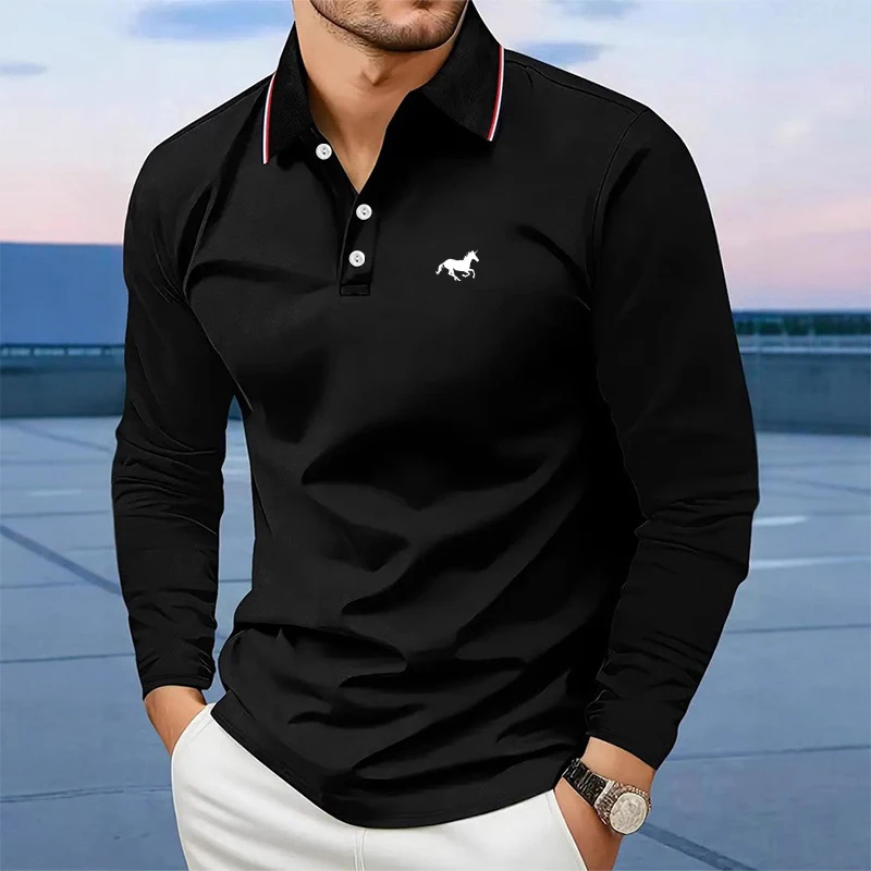 قمصان بولو رجالية بأكمام طويلة قمصان بياقة قمصان عمل غير رسمية للأعمال Athleisure ملابس يومية أزرار طباعة ثلاثية الأبعاد ربيع الخريف