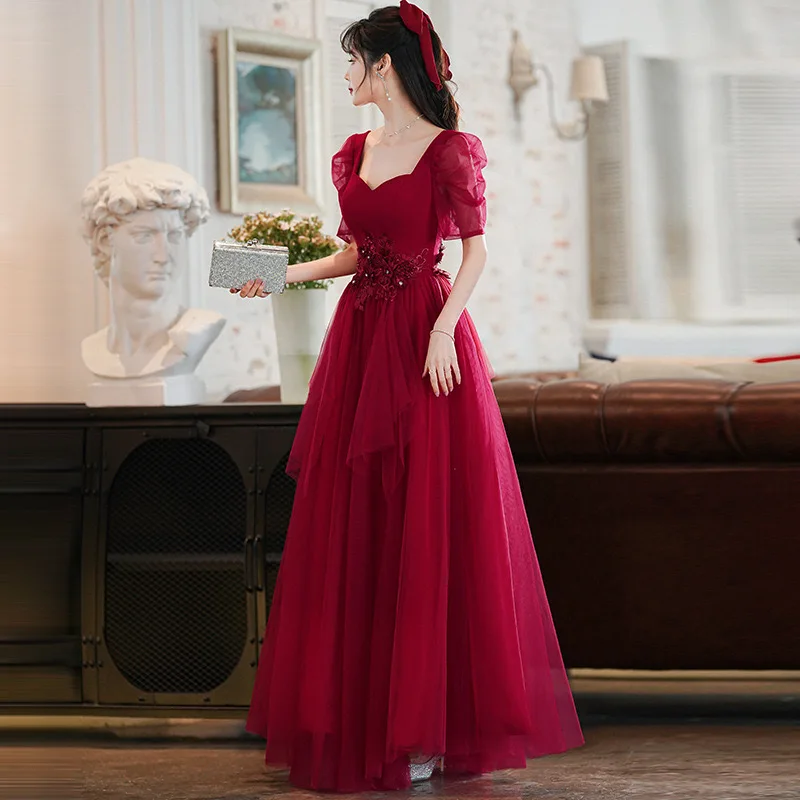 Toast Wear Bride Wedding Engagement Red Elegant Dress Slim Women