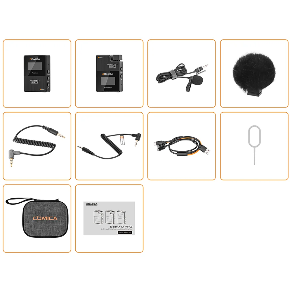 COMICA BoomX-D PRO Wireless Microphone For Canon Nikon Sony Fujifilm Camera Smartphone PC, 2.4G Wireless Lapel Mic For Audio