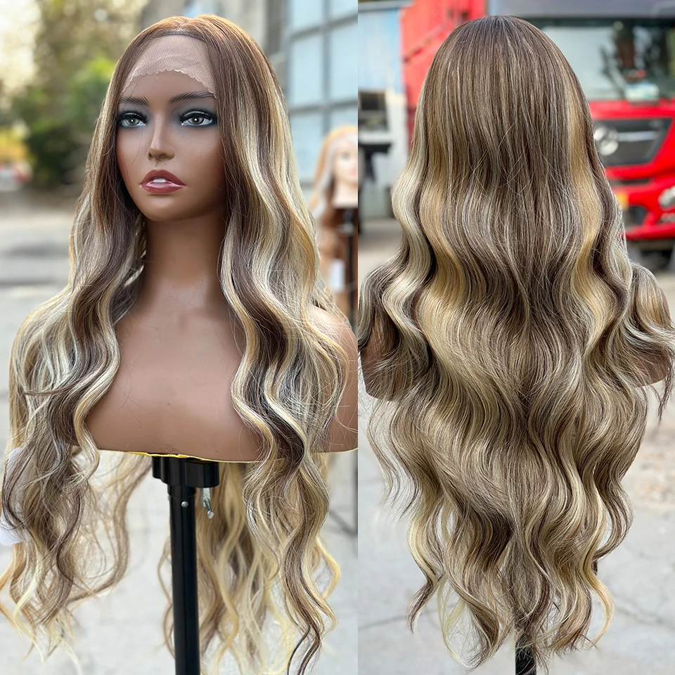 Bio Synthetic Body Wave Lace Frontal Wigs Heat Resistant Fiber 13X6 Swiss Transparent Lace Straight Lace Front Wigs For Women