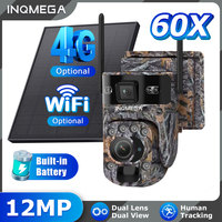 INQMEGA 12MP Solar Powered Camera 60X Optical + Digital Zoom Hunting Forest Camera Animal Activated Trigger Time Night Vision