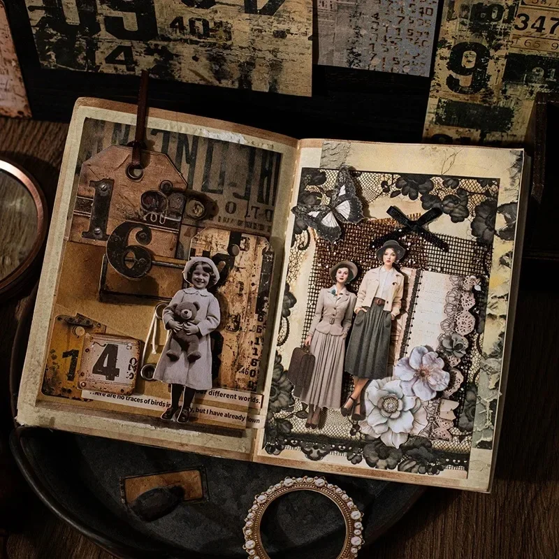 55 pièces cahiers d'amorçage matériel de fond manuel rétro carte dure numérique tampons d'écriture faits à la main Scrapbook 171*116mm