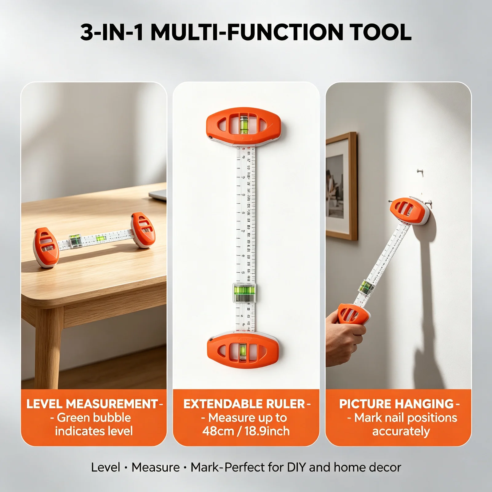 Picture Hanging Level Ruler Precision Alignment Picture Hanger Tool w/ Level Wall Frame Hanging Tool for Home Decor