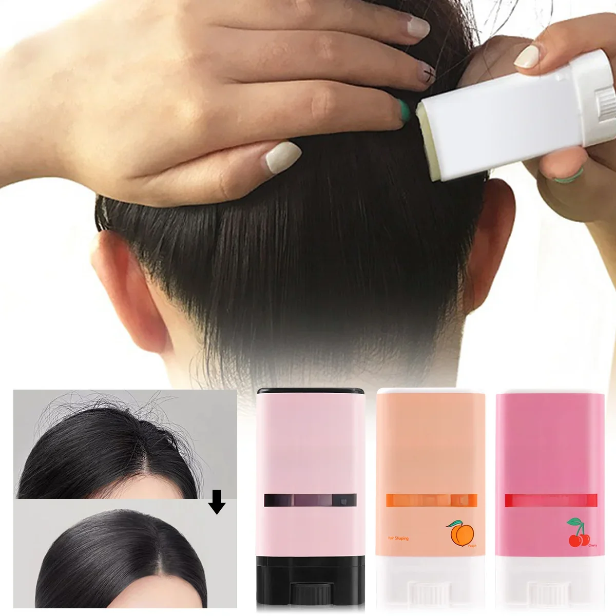 Portable Hair Styling Pomade Stick, Fruit Flavour Wax Stick para Fly Aways e Frizz Hair, 1PC
