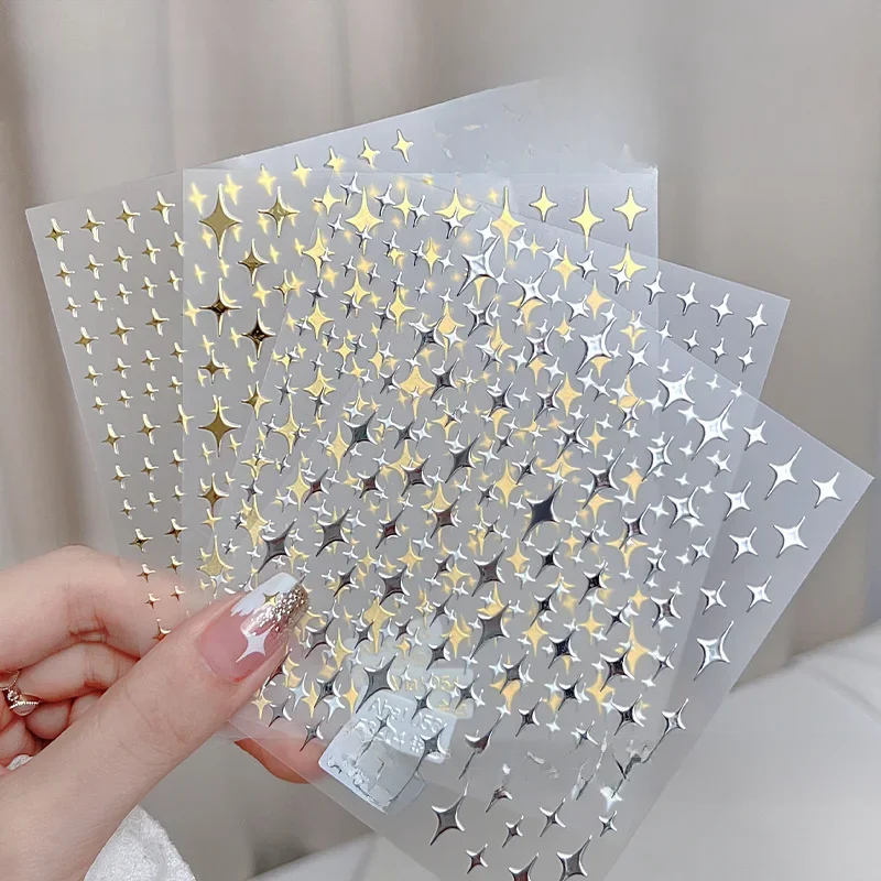 Autocollants 3D étoile or argent pour Nail Art, décalcomanies croissant de lune noir et blanc, autocollants de vernis coulissants auto-adhésifs, décoration de manucure