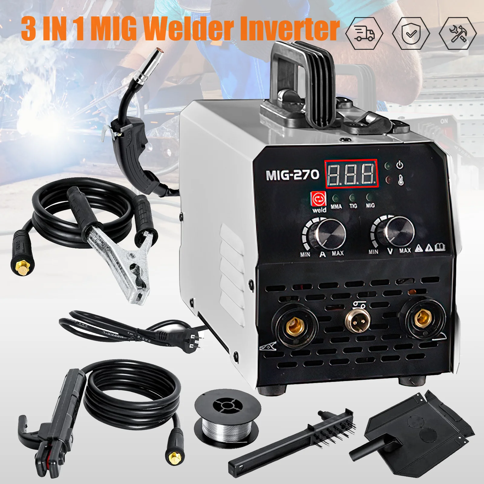 Image of 20-250A MIG-270 Tragbare Inverter-Schweißmaschine Transformator Multifunktions-LED-Digitalanzeige Schweißgerät
