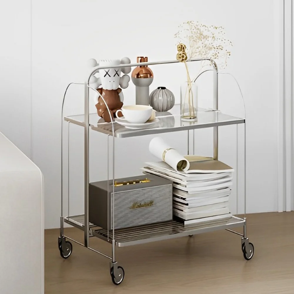 Mid-Centurion folding glass trolley moving 2-layer shelf kitchen cart