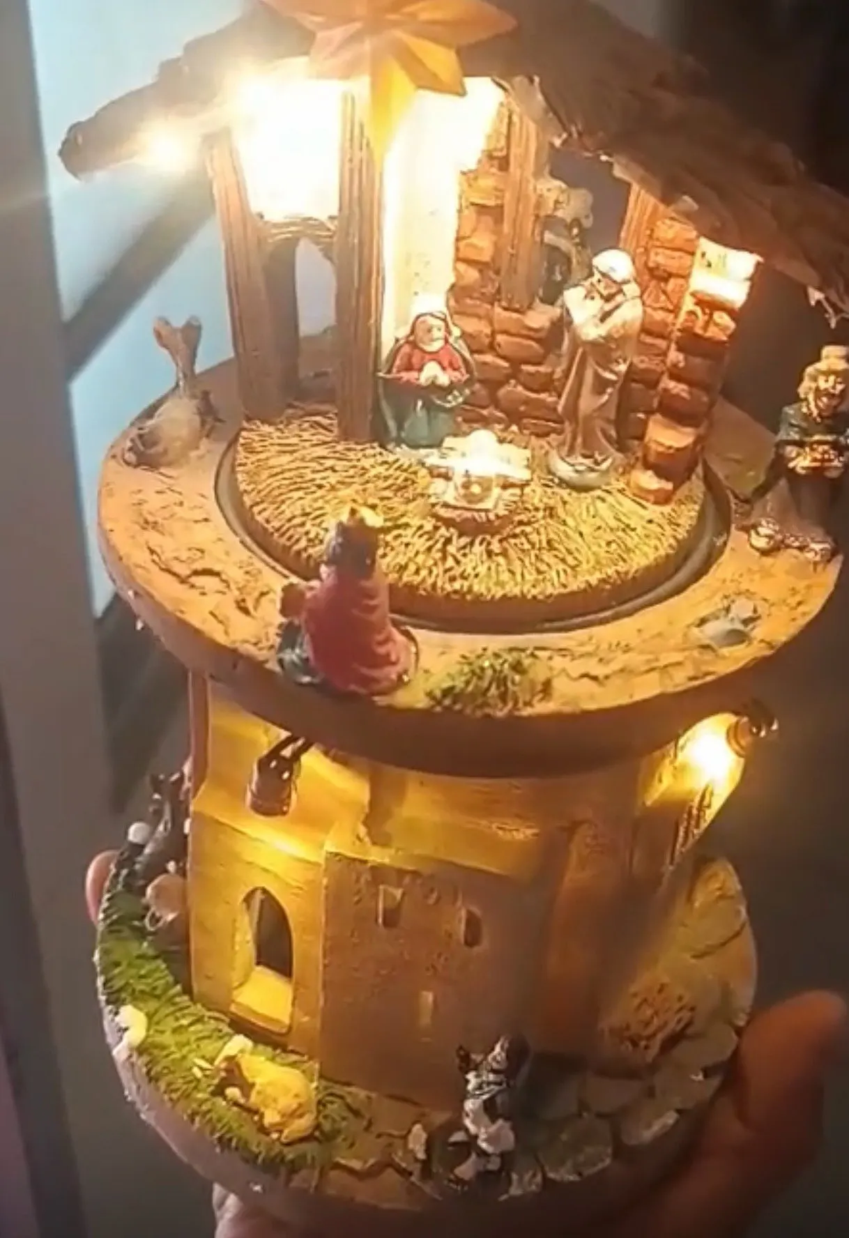 Animated Christmas Village Nativity Scene with Holy Family Rotating Manger Figurine Religious Songs And Lights Indoor Decoration photo review