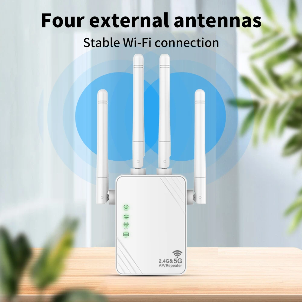 WiFi Extender 1200Mbps WiFi Signal Booster Dual Band 2.4G/5G Outdoor Signal Amplifier with Ethernet Port 360° Full Coverage