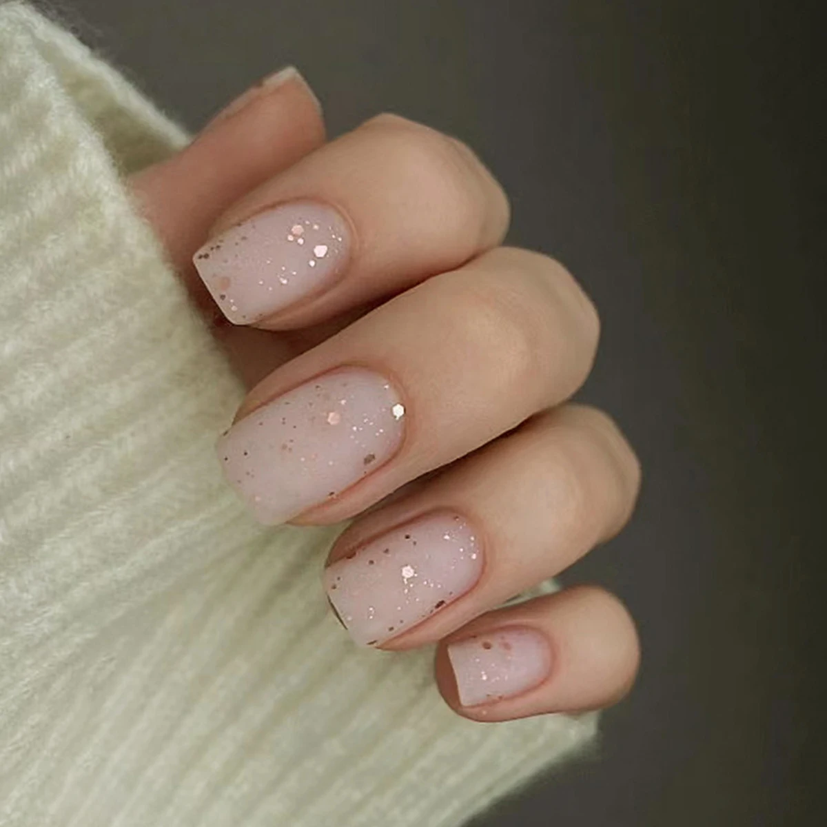 24 pieces of medium square frosted texture fragments glitter wearable nail pieces & 1 rubbing strip & 1 jelly glue