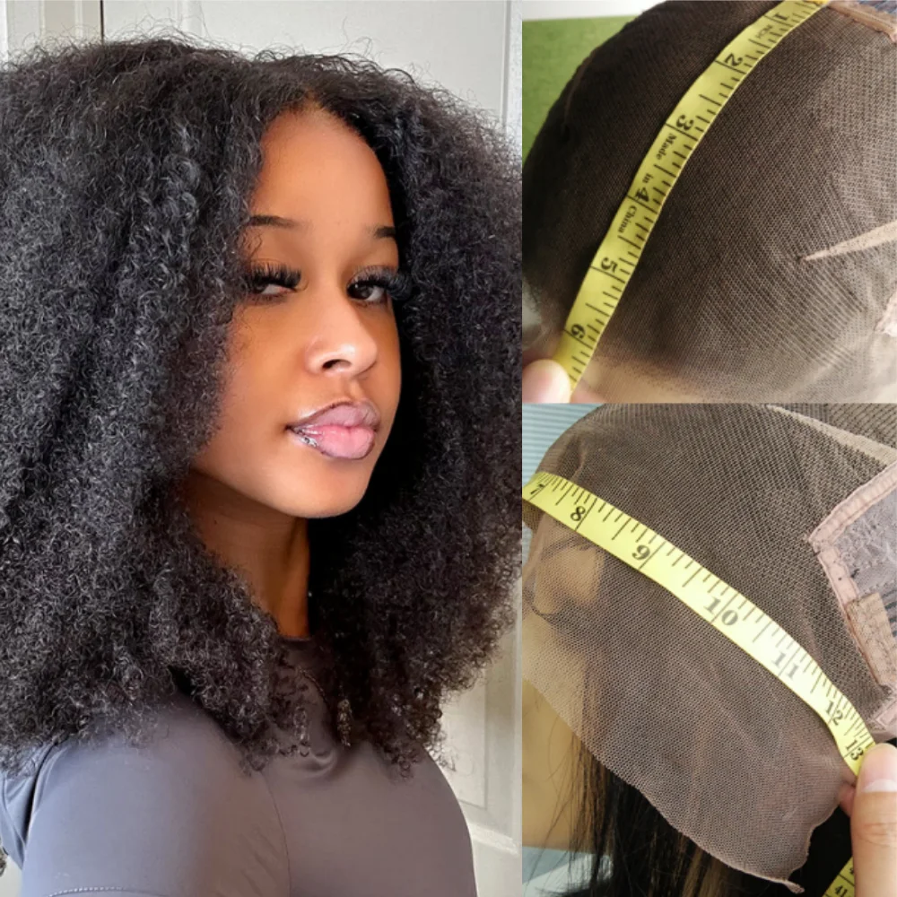 Afro Kinky Curly Wig para Mulheres, Lace Frontal Transparente, Perucas de Cabelo Humano, Cabelo do Bebê, Cabelo Remy Indiano, Densidade 250%, 13x6