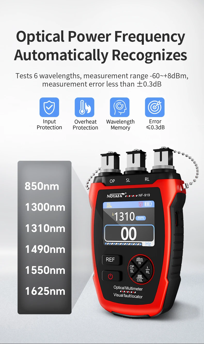 Imagem -02 - Recarregável Fibra Óptica Tester Visual Falha Locator Vfl Power Meter Fonte de Luz Forte em 10mw60+ 8dbm Nova Atualização 2024