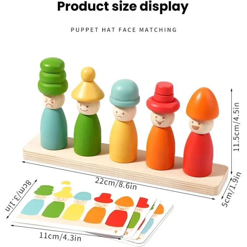 ألعاب مونتيسوري لعبة فرز الألوان الخشبية على شكل قبعة لعبة مطابقة دمى الوتد لعبة التراص لعبة المهارات الحركية الدقيقة هدايا للأطفال الصغار #6