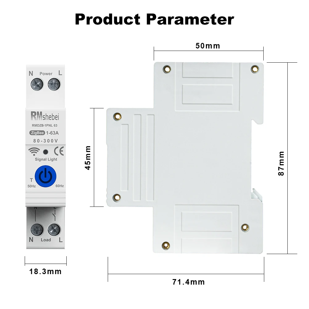 RMshebei WiFi ZigBee Smart Circuit Breaker with Power Monitor Metering 1P 63A DIN Rail work with Smart life Alexa Google home