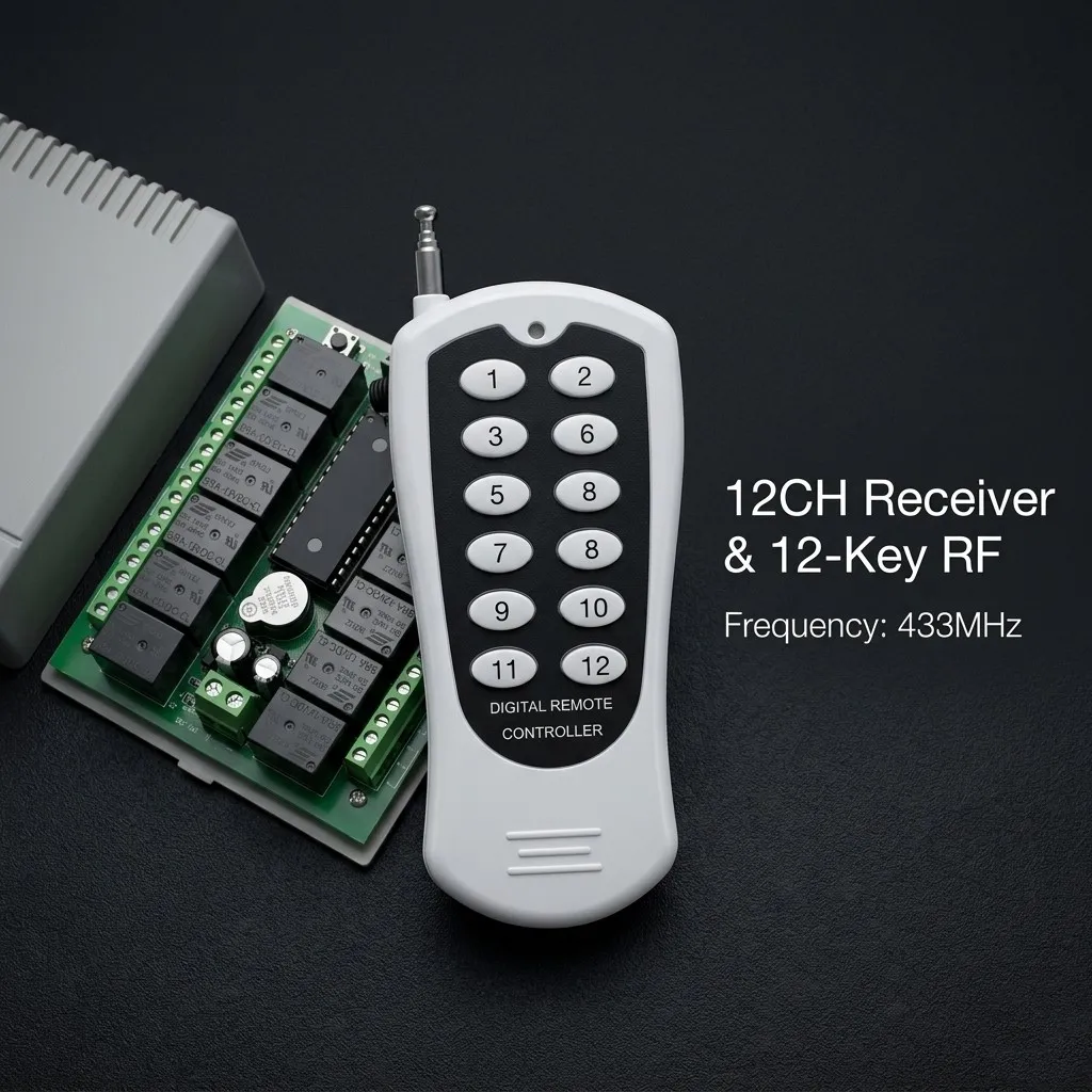 12 Way Wireless Remote Switch Control 12V/24V DC Motor Lighting Relay Board Module with 433MHz 12CH RF Controller