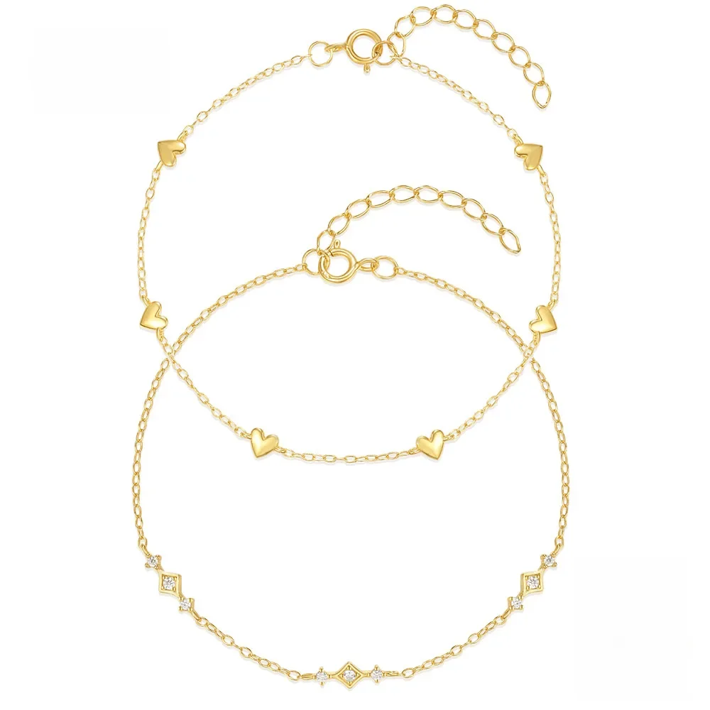 Canner 925 Sterling Silber einfache glatte Liebe Anhänger Armband für Frauen 18 Karat Gold Ins Falte