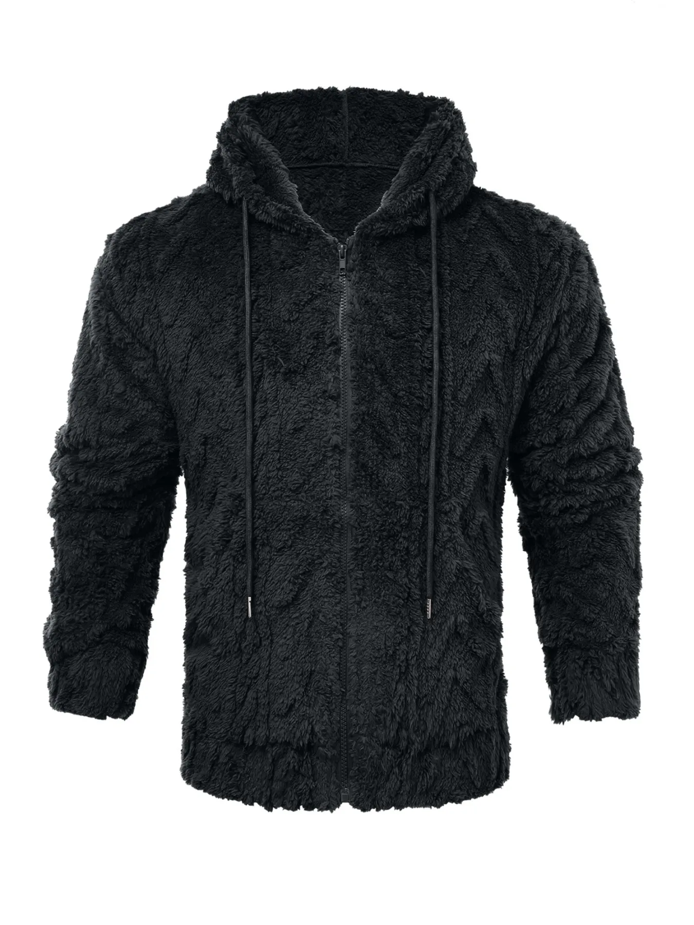 

Men's letter drawstring hooded teddy bear jacket, jacquard velvet fabric is soft and comfortable, double pocket design