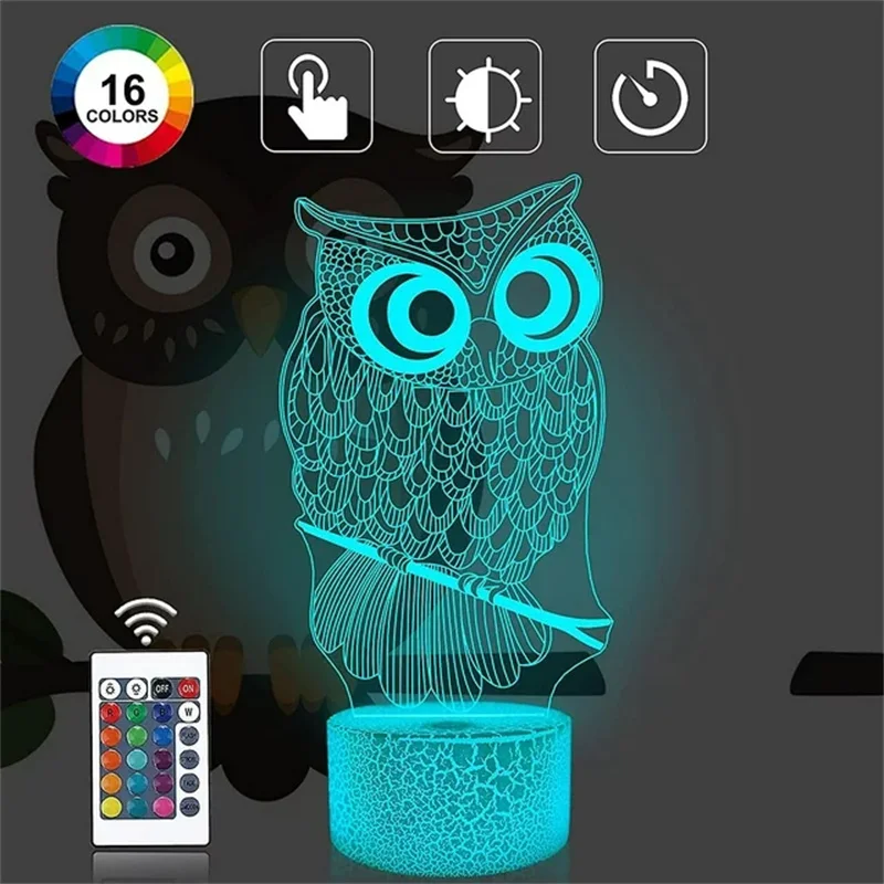 Animal Owl 3D Nightlight Bedroom Nightlight Cute Bird Toy Nightlight Creative New Strange Gift Desk Lamp USB Atmosphere Light