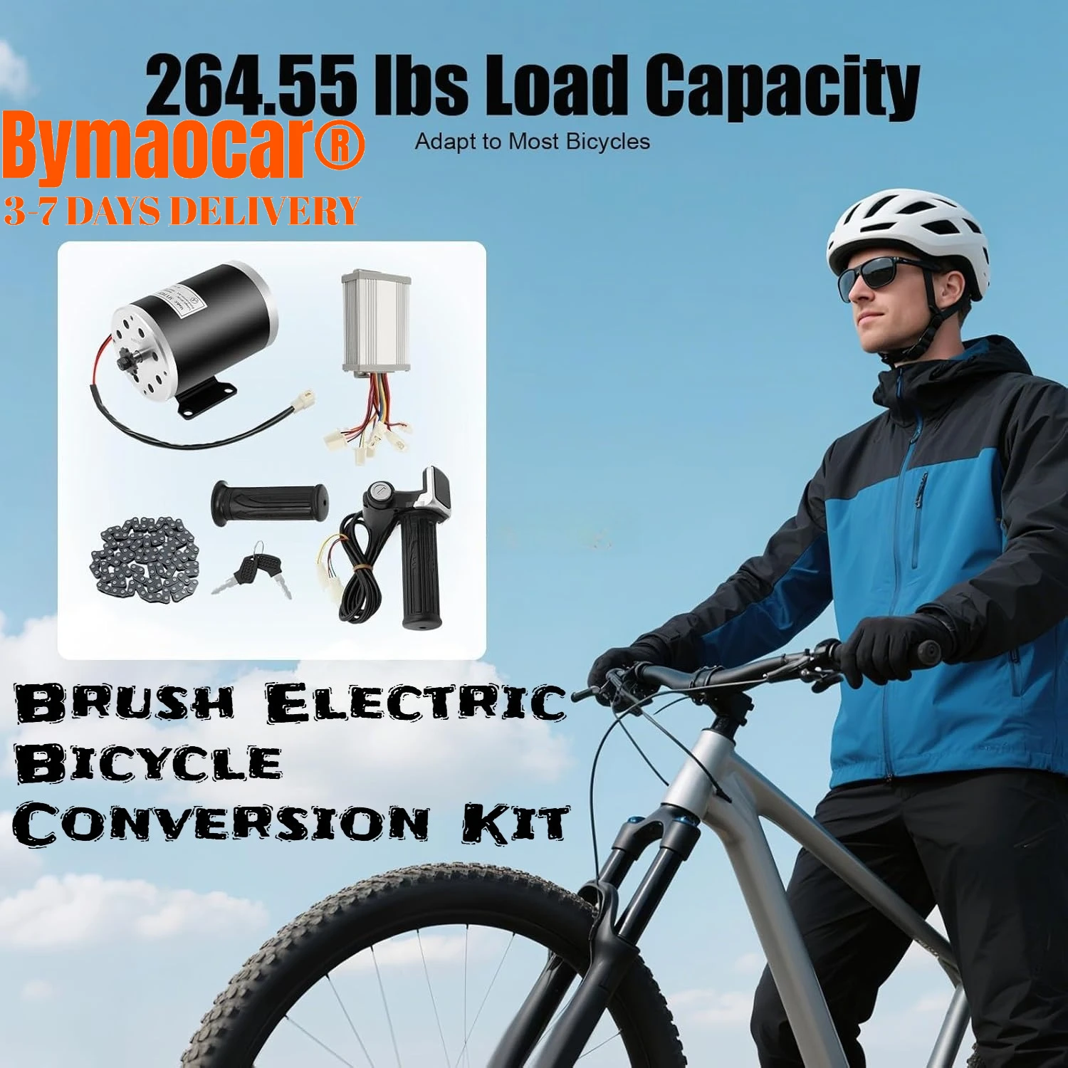 

Brush Electric Bicycle Conversion Kit, 48V 1000W 3000RPM Speed Adjustable Cycling Motor DC with Controller, Chain for E-Bike ATV