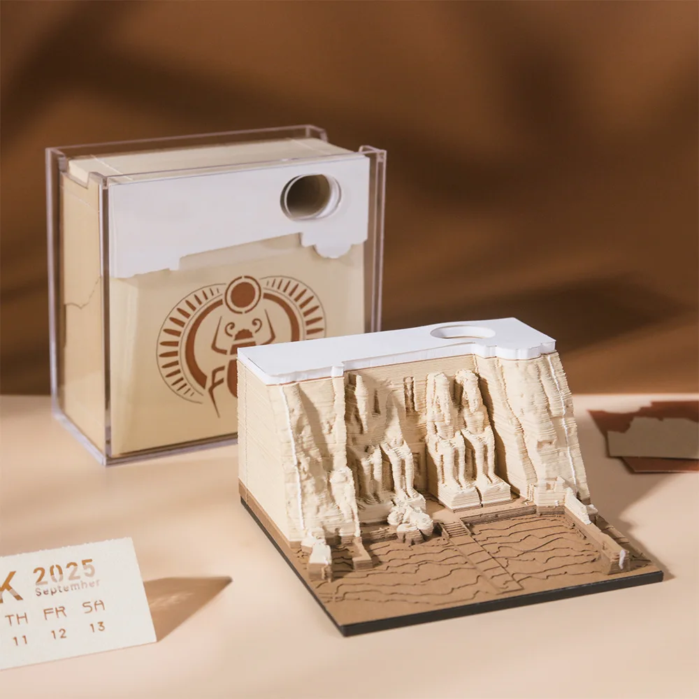 3D Ancient Egyptian Temple Paper Sculpture Desk Calendar Myth Memo Pad Tear-Away Notepad DIY Craft Gifts for Home Office School