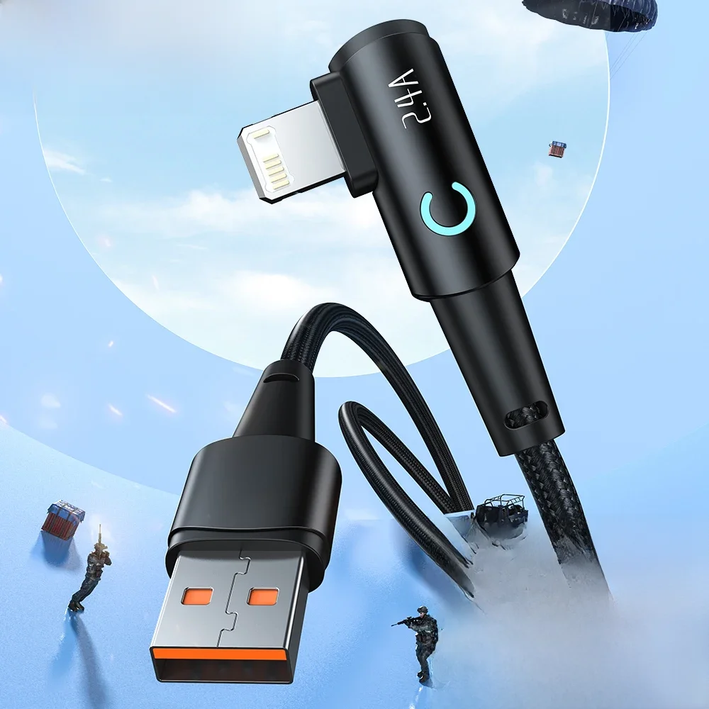 Toocki 2.4A câble USB pour iPhone 8 7 Plus X XR LED coudé tressé câble iP de Charge rapide pour Pad iPhone 14 13 Pro Max cordon de données USB