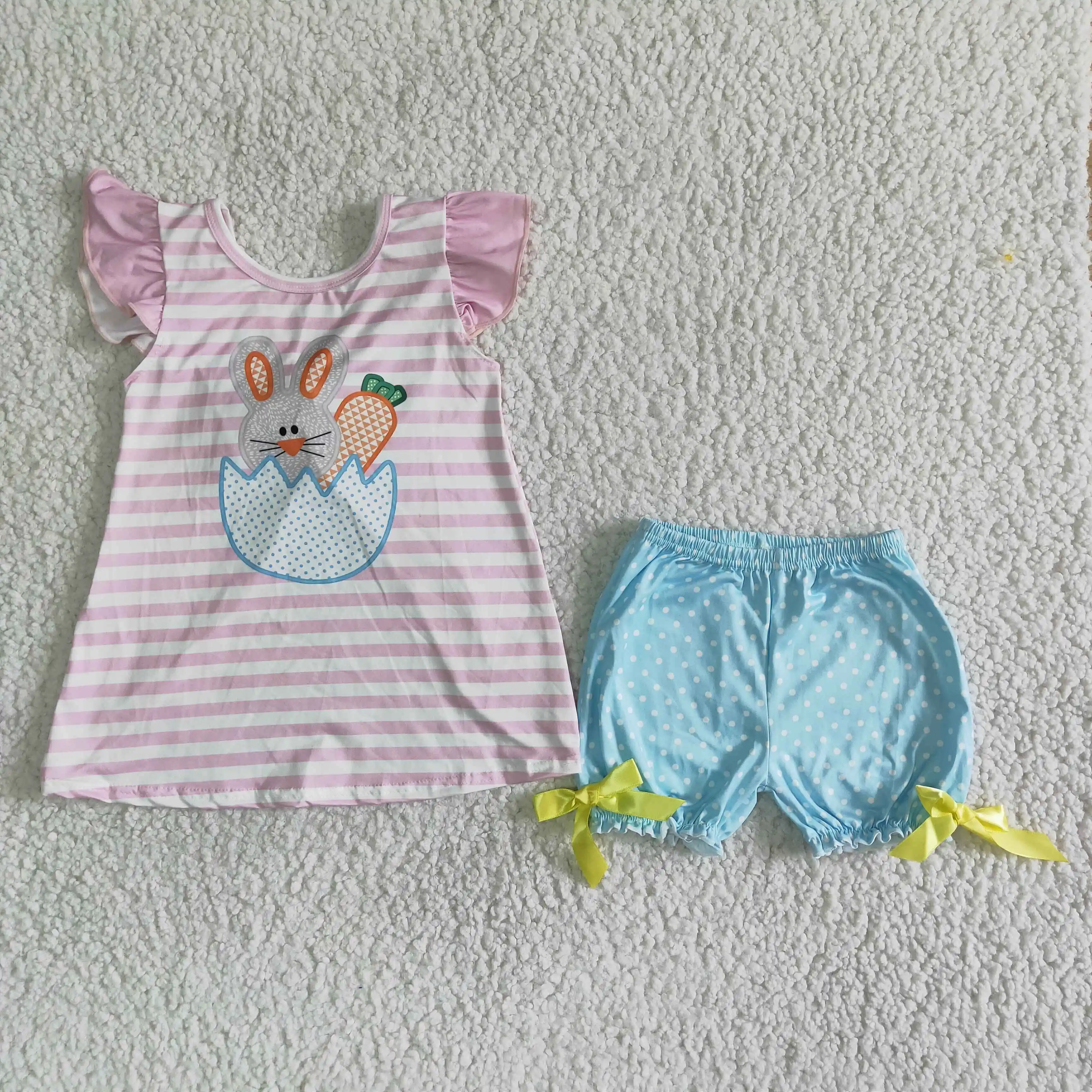 3.08 Promotion Items Kids Easter Clothes Short Sleeve Top With Short Set Baby Girls And Boys Boutique Outfits view 4