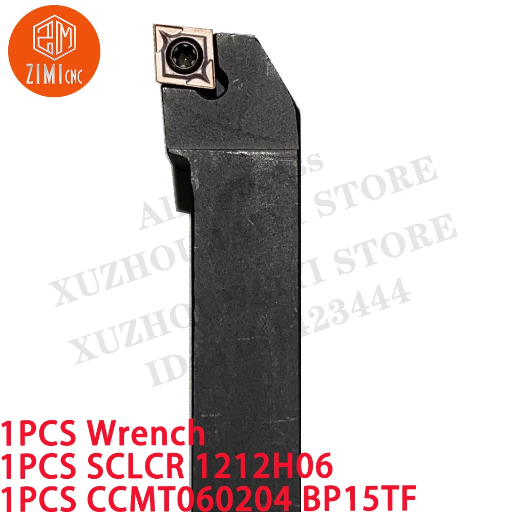 1 STK. 12 mm SCLCR 1212H06 Außendrehhalter + 1 STK. CCMT060204 BP15TF 95-Grad-Hartmetalleinsätze CNC-Metalldrehmaschine Schneidwerkzeuge