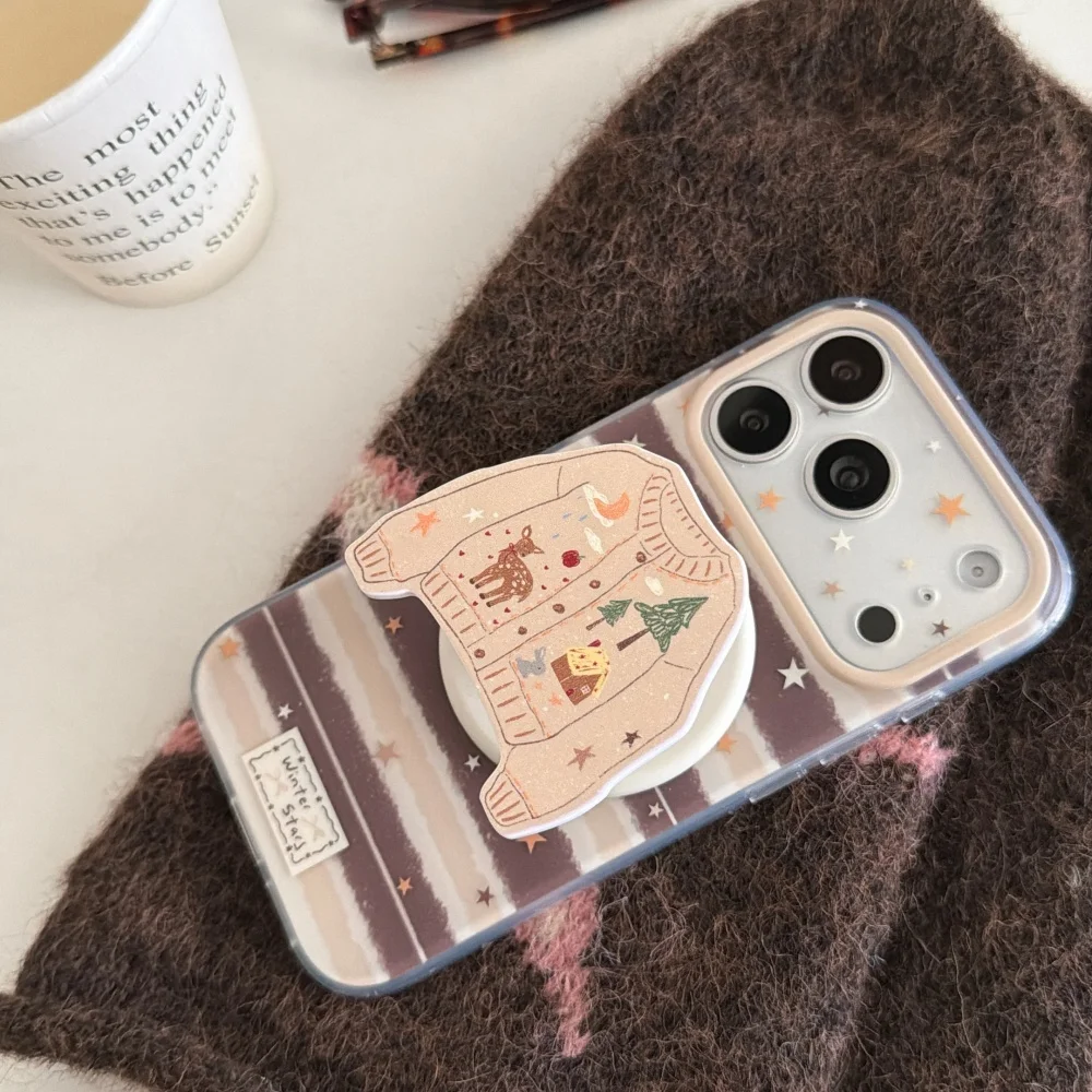 

Striped Star Sweater with magsafe Stand Phone Case for iPhone 17 16 ProMax 14 15 Pro Protective Case Personalized New Shockproof
