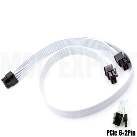 White PCI-E Dual 8Pin 6+2Pin GPU Power Cable for Corsair RM750x RM850x RM750i RM850i RM1000i Modular Power Supply, 18AWG 60+20CM