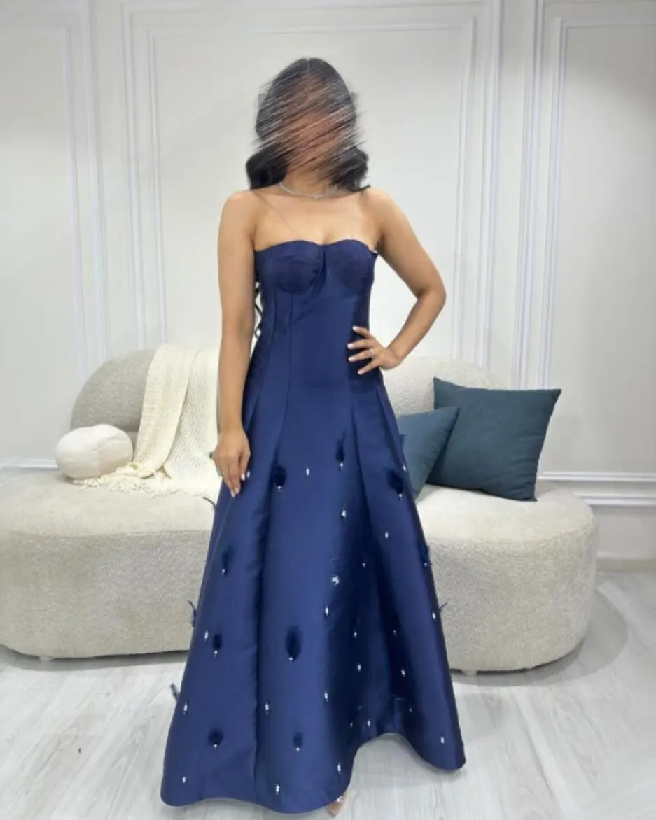 

Simple Strapless Satin Prom Dress Women Spring Summer Evening Dress A-line Tea Break Formal Vestidos فساتين سهره فخمة 2024