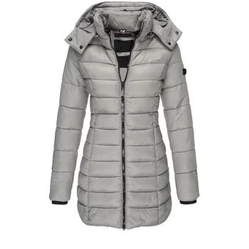 Women’s Winter Padded Parka 4 Winter Thicken Warm Women Parkas Solid Color Zippers Coats Long Sleeve Padded Puff Jacket Mid-Length Slim Female Hoodie Parkas 4