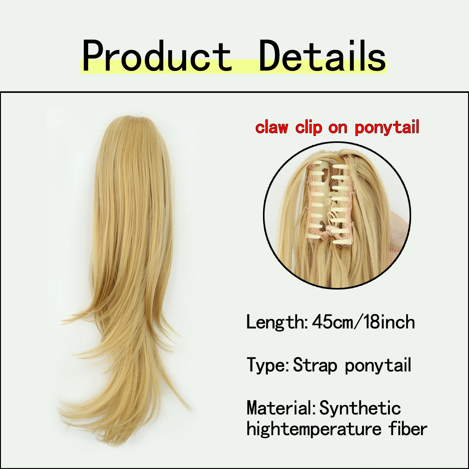 MERISIHAIR Synthetic 18Inch Natural Wavy Ponytail Hair Extension Black Brown Claw Clip Pony Tail Heat Resistant Fake Hairpiece