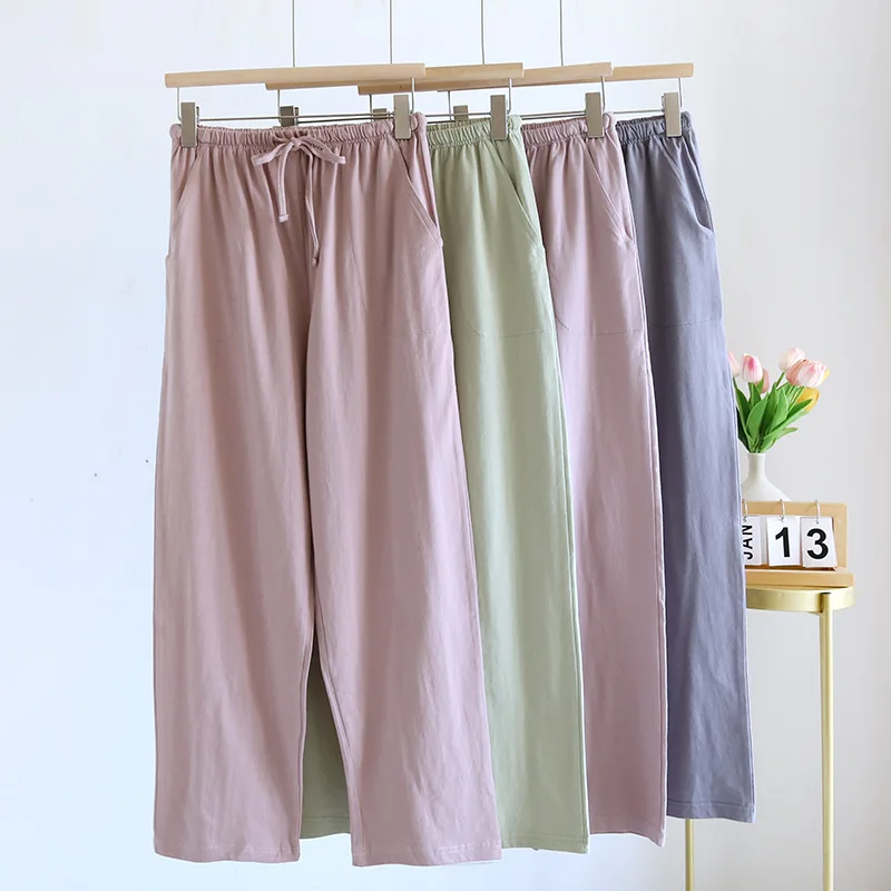 ฤดูใบไม้ร่วง100% นอนหลับผ้าฝ้ายสำหรับผู้หญิงกางเกงใส่ในบ้านทรงหลวมไซส์ใหญ่พิเศษกางเกงใส่ตอนกลางคืนกางเกงคู่รักใส่อยู่บ้านแบบลำลอง