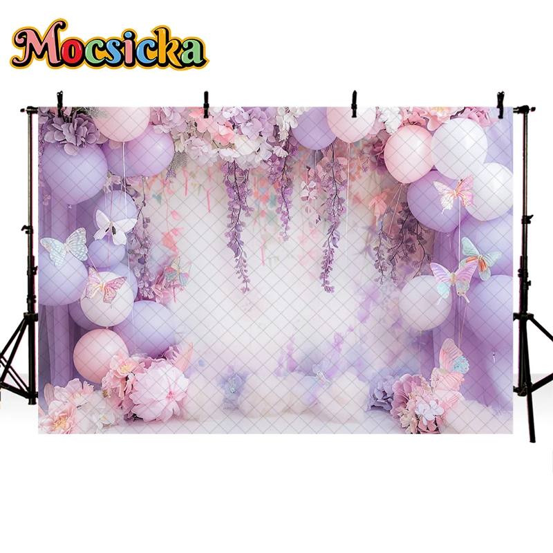 Mocsicka Photography Background Spring Floral Balloon Butterfly Decor Cake Smash Baby Shower Kids Portrait Backdrop Photo Studio