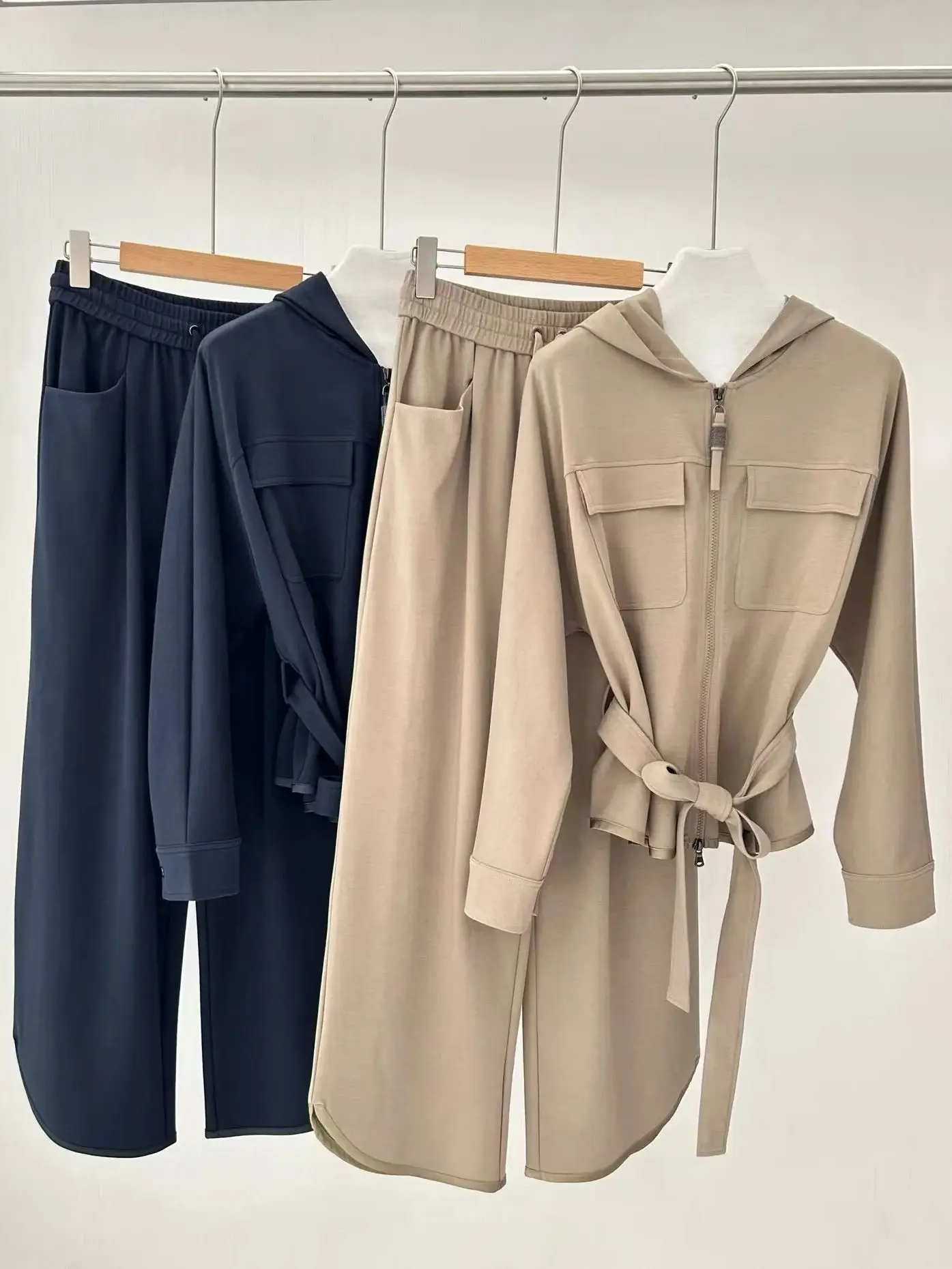 

Spring casual casual hooded cotton jersey trouser suit