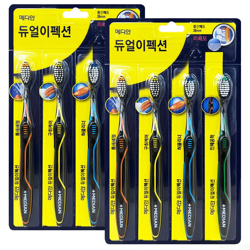 فرشاة أسنان ذات تأثير مزدوج متوسط للشعر الناعم 4 قطع × 2 #1