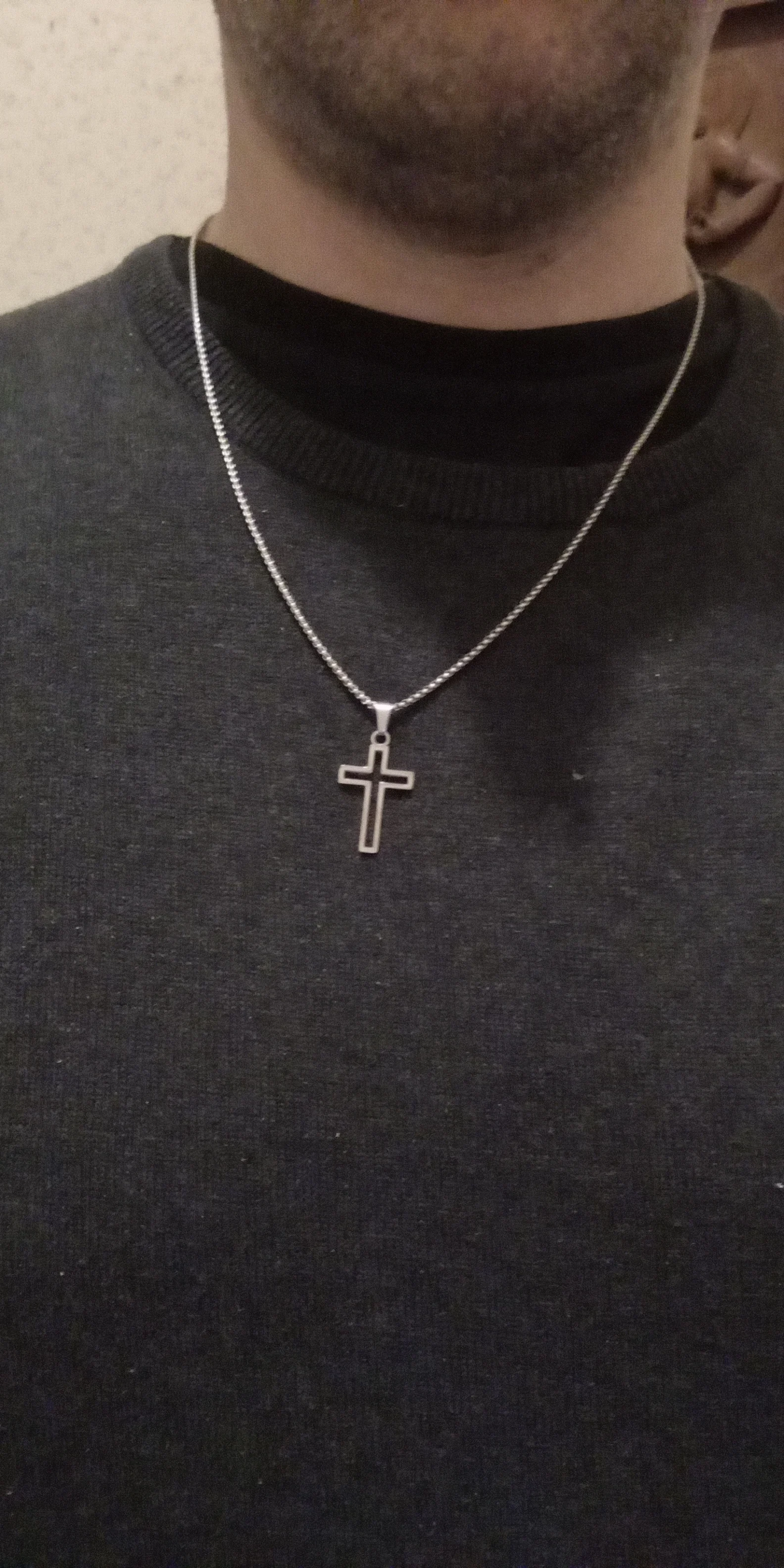 Casual Hollow Cross Necklaces for Men Boys,Waterproof Stainless Steel Cross Pendant Necklace,Religious Faith Prayer Jewelry Gift photo review