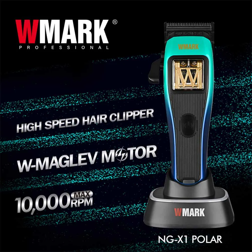 Fade Hair Clippers for Men 10000RPM WMARK NG-X1 Polar Green Vector Motor DLC Coated Blade 5-Level Taper Lever 6 Magnetic Guards