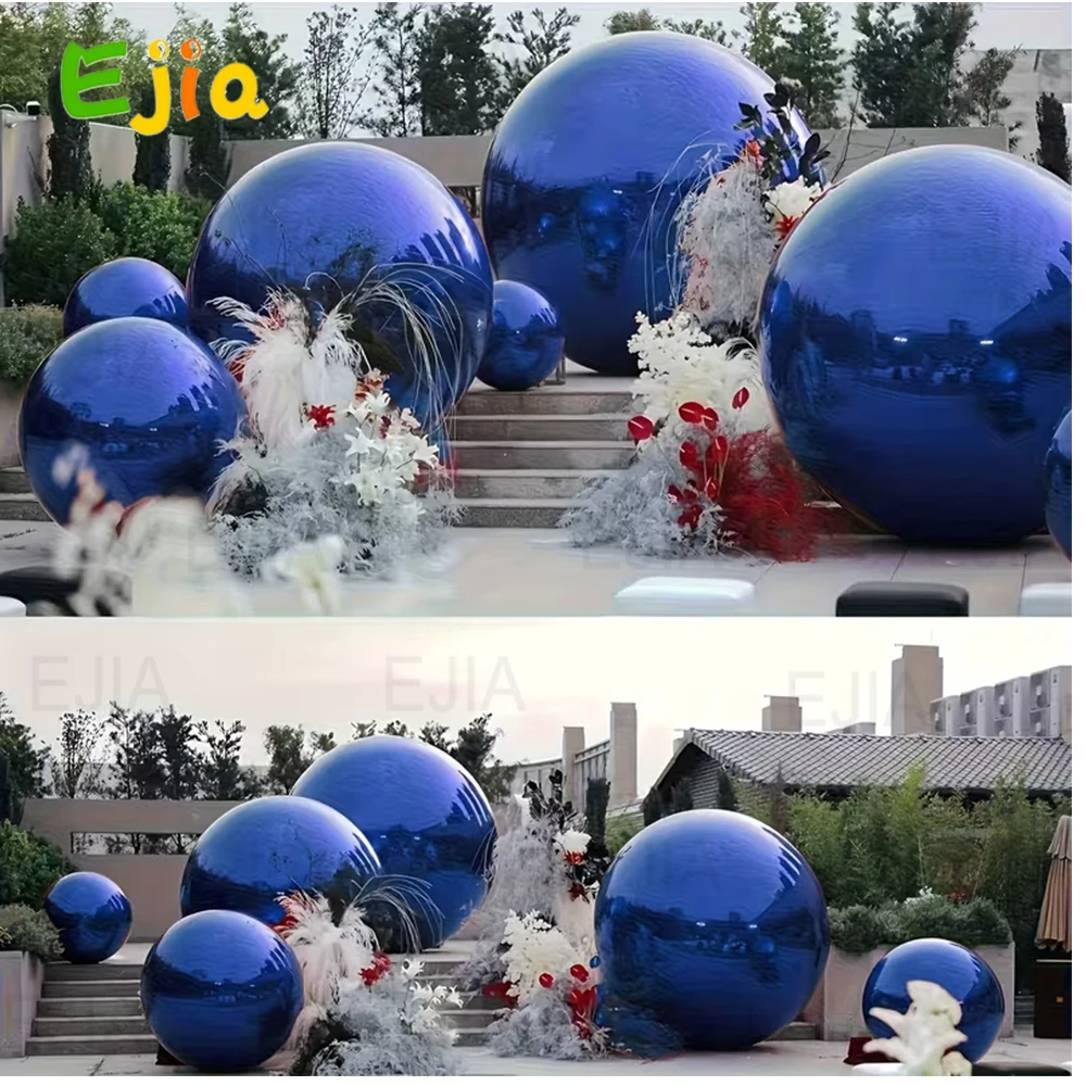 Royal Blue Inflatable Mirror Ball 6 ชิ้นผสม Airtight เงาลูกบอลแขวนและยืน Disco Ball ทรงกลมสําหรับวันเกิด Paty ตกแต่ง