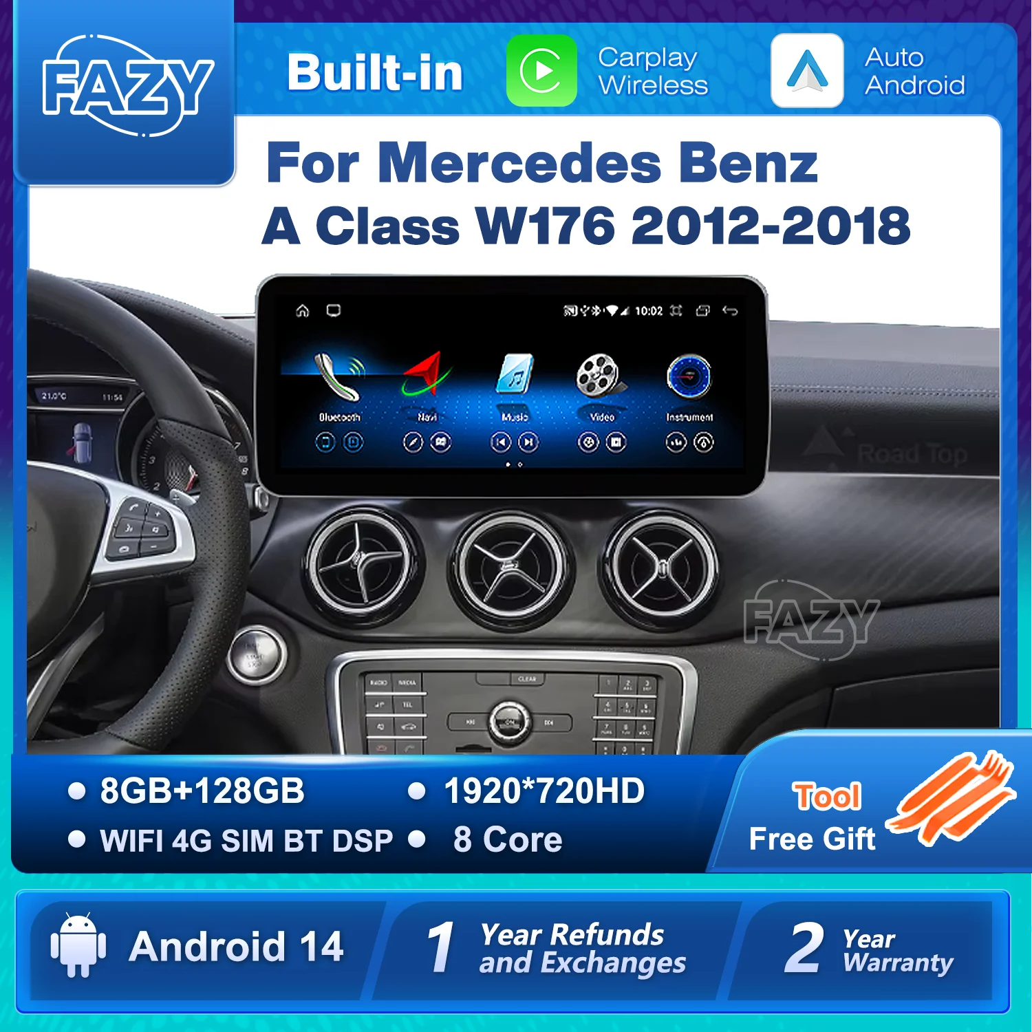 Android 14 Car Radio Carplay Android Auto Touch Screen For Mercedes Benz A Class W176 Car Intelligent Systems 4G GPS Navigation