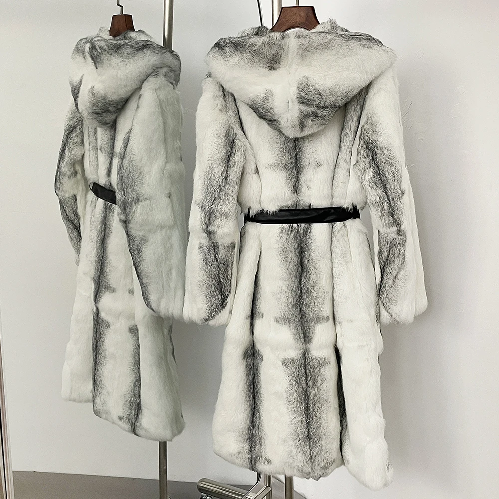 OFTBUY-abrigo de piel auténtica de zorro para mujer, abrigo de piel lujosa gruesa y cálida con capucha, abrigo de piel de conejo auténtica, abrigo largo de piel Natural 2024
