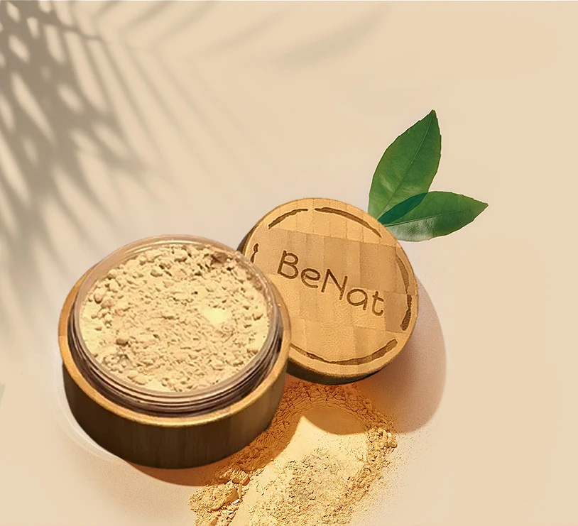 BeNat All-Natural Translucent Loose Setting Powder with Bamboo Jar & Puff – Vegan Oil-Control Finishing Powder Makeup, Soft-Matte Face Powder for All Skin Types