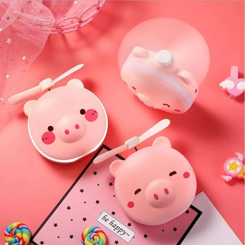 Mini Fan Mirror for Makeup PINK PIG PIG PORK PORK