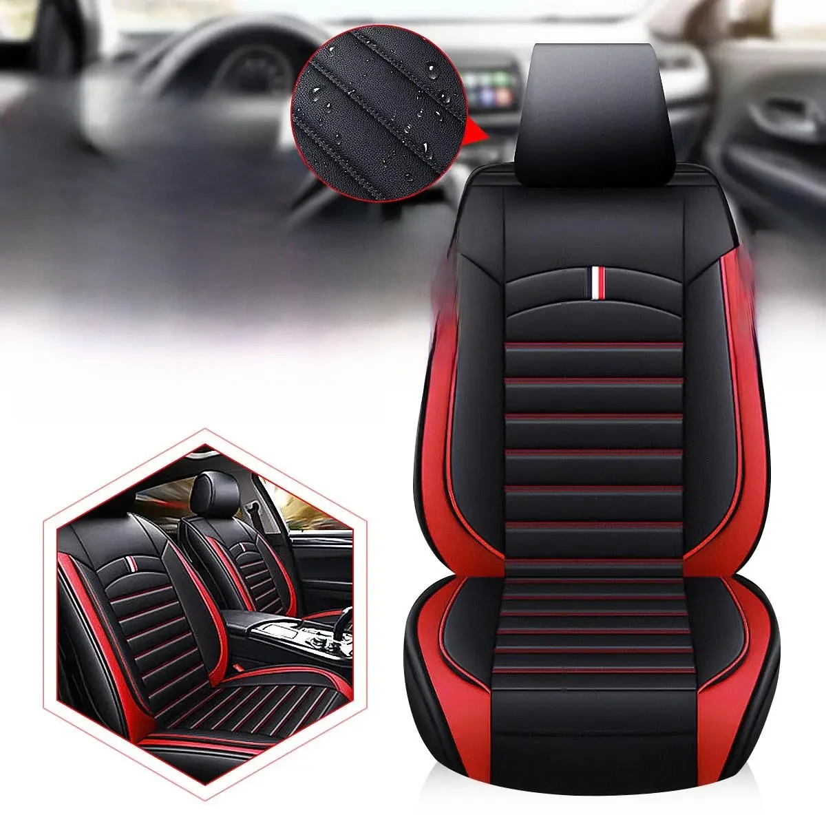 1/2 stuks universele autostoelhoes PU lederen voorstoelhoezen rugleuning stoelkussen lederen beschermer auto-interieur rood / blauw - afbeelding 2