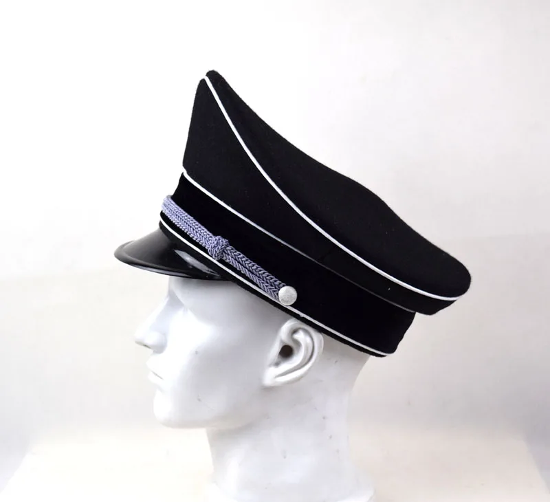 Reenactment Cosplay German Elite Officer\'s Woolen Visor Cap Hat Piping