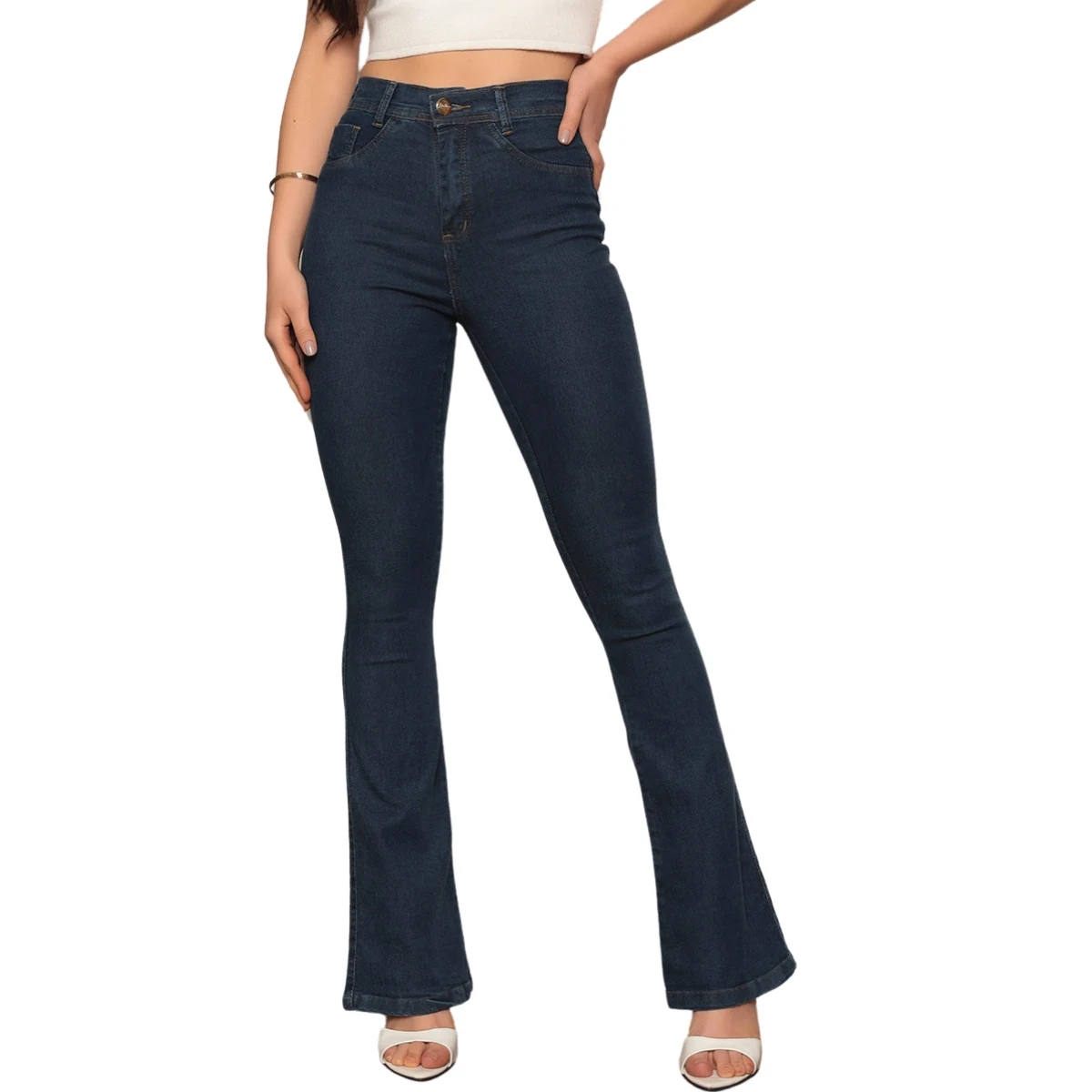 Calça Jeans Flare Boca Sino Cintura Alta Feminina