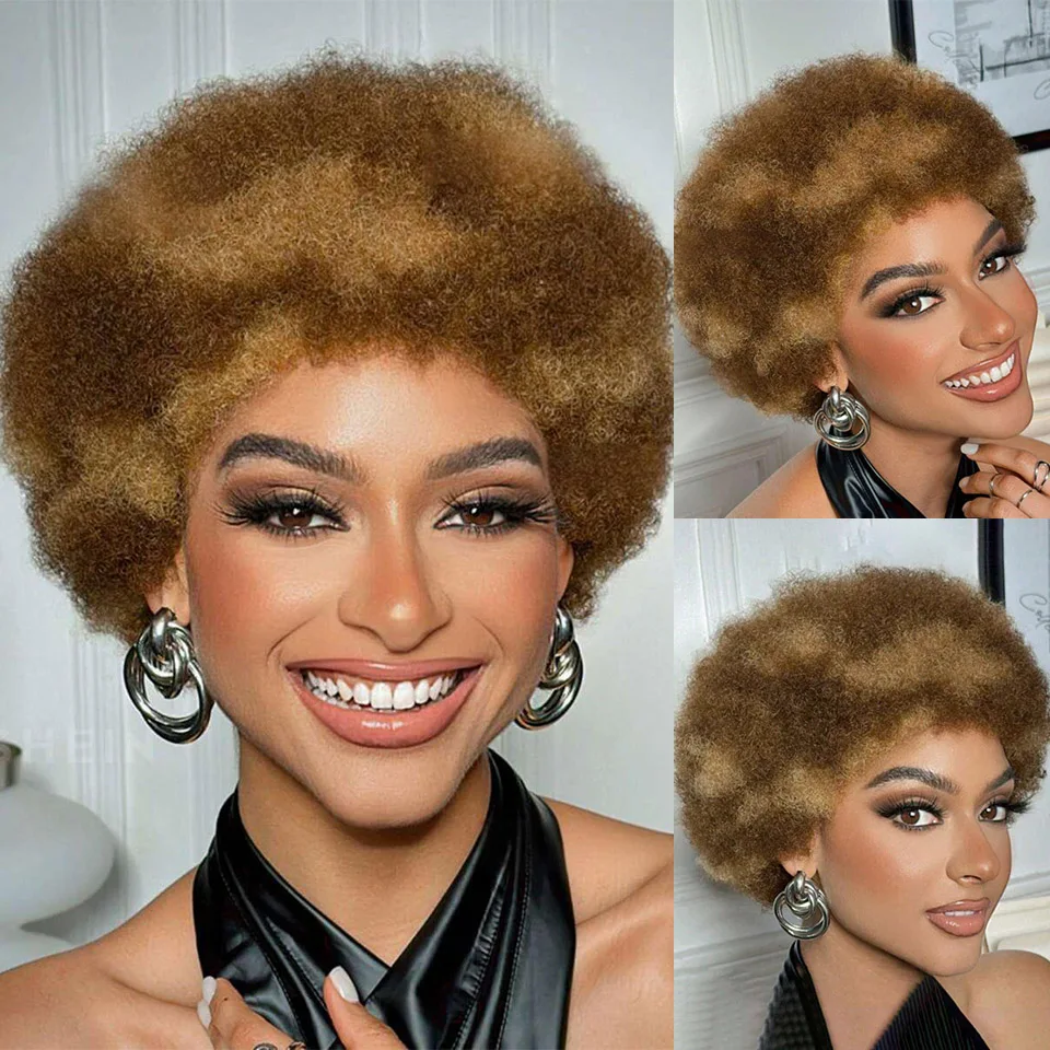 

Синтетический обычный парик Ombre Kinky Afro Curly Wig 150G Короткие пушистые волосы Косплей Машинный парик на Хэллоуин для афро-мужчин и женщин
