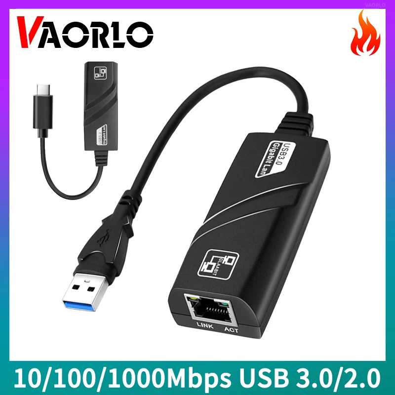 

VAORLO 10/100/1000Mbps USB 3.0/2.0 Type-C 3.1 To Gigabit Ethernet RJ45 LAN Adapter Network Card For MAC PC Laptop Windows 7 8 10